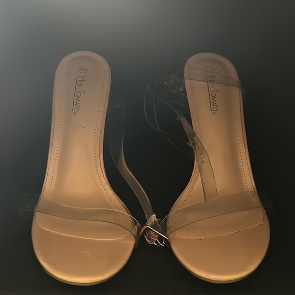 CLEAR OPEN TOE & POINTED TOE HEELS WITH GOLD ACCESSORIES - Picture 1 of 3